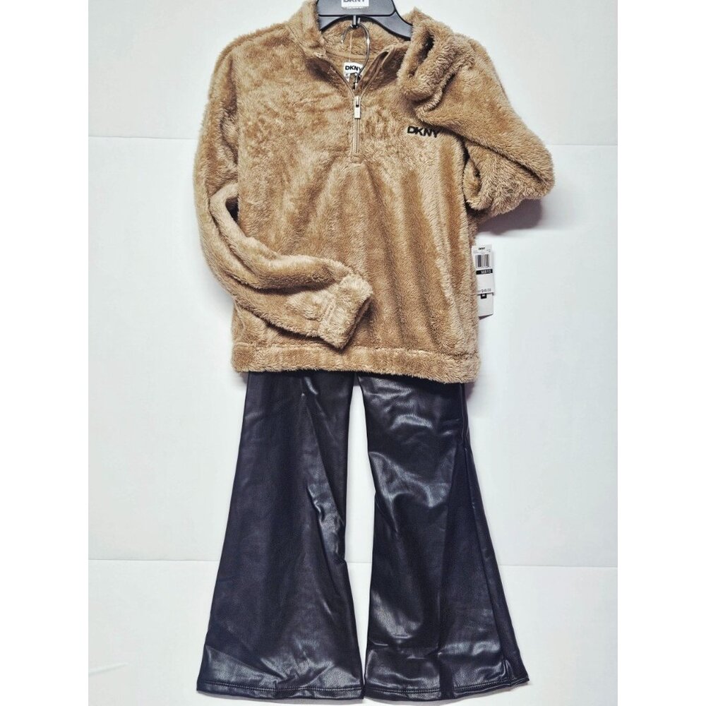 DKNY Girls Size M 8/10, 2‎ Piece Outfit, Brown Sweatshirt/Black Flared Pants